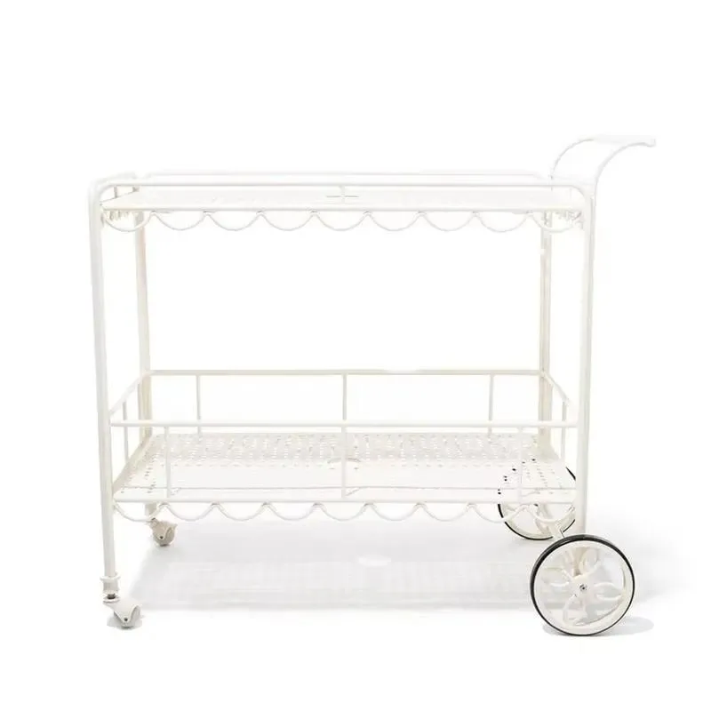 European Outdoor Wrought Iron Garden Storage Cart Double Bar Tea Service Trolley for Terrace Poolside Decor