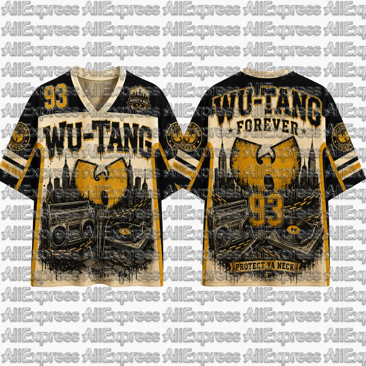 Wu‑Tang Clan 93 Forever Graphic Hockey Jersey Men Mesh V‑Neck Short Sleeve T‑Shirt Vintage NYC Hip‑Hop Rap Unisex Street Sport