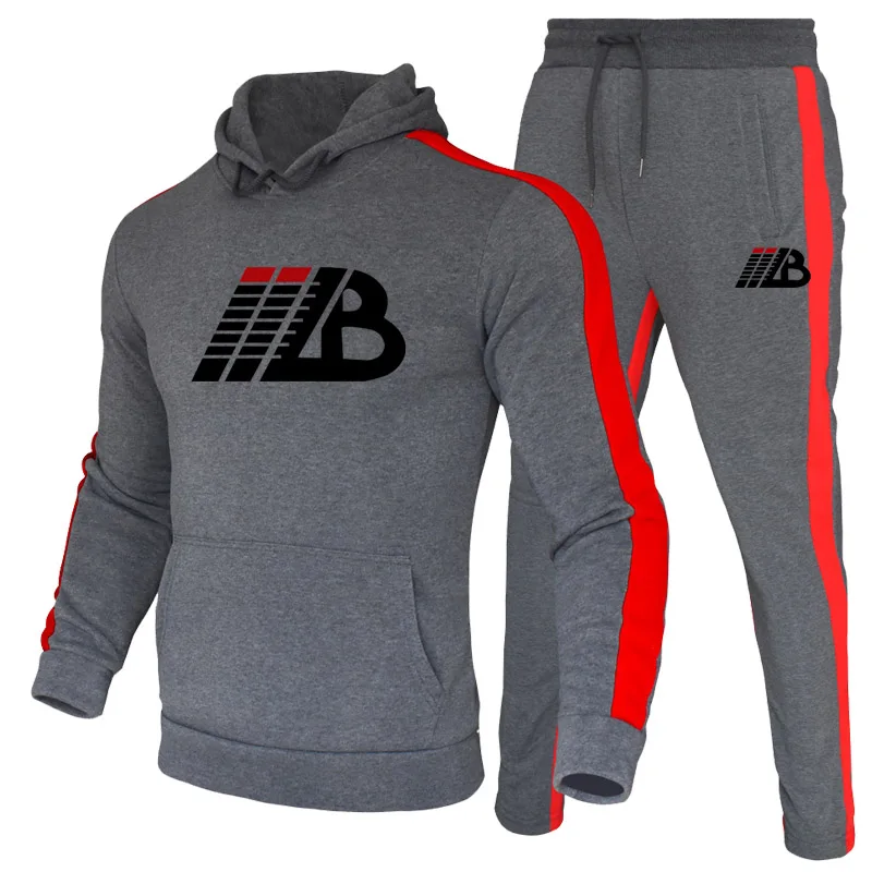 Fashion Men Clothes Warm Sportswear Suits Men\'s Hoodie+Sweatpants 2 Piece Sets Mens Casual Jogging Tracksuit Stripes Sweatsuit