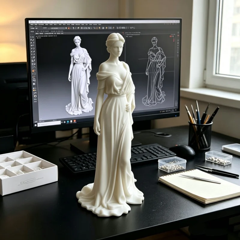 3D Printed Elegant Royal Girl Sculpture European Retro Desktop Ornament Living Room Table Decor Valentine Birthday Gift