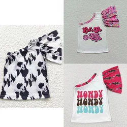 Wholesale Western Baby Girl Summer Ruffle One Shoulder Tank Children Kids Cow Print Shirt Toddler Tops New Clothing