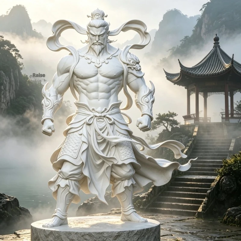 Chinese Mythology Warrior God Statue 3D Printed White Mold Handcraft Ornament Home Office Feng Shui Decor Art Collection