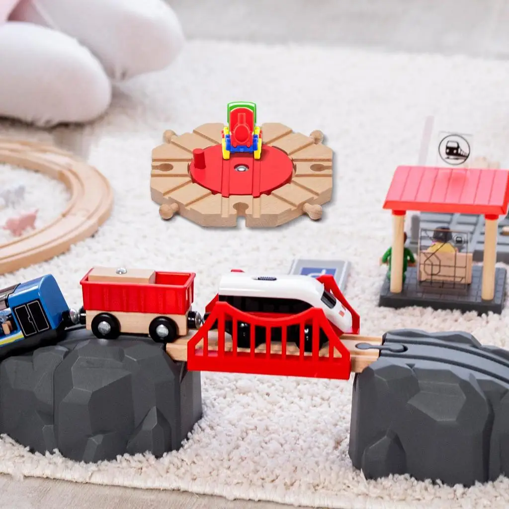 Wooden Trains Accessories Durable Wooden Turntable Educational Toy Kit for Kids Early Learning