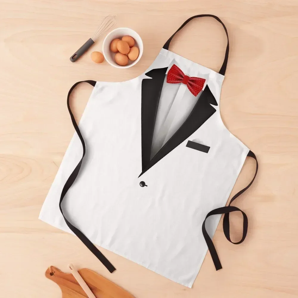 Diseño de esmoquin con pajarita roja para bodas y ocasiones especiales Delantal ropa de cocinero delantal de chef para hombre