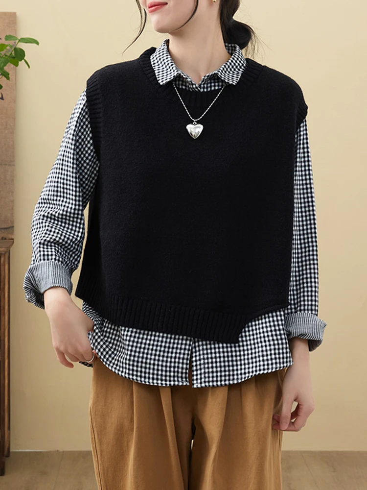 سترة نسائية محبوكة سترة علوية غير متناظرة بطبقات فضفاضة سترة كتف وسادة شتوية للتنقل Sle مستديرة Ne