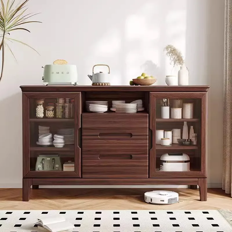 

Black walnut side cabinet Nordic solid wood porch storage light luxury integrated storage cabinet against the wall