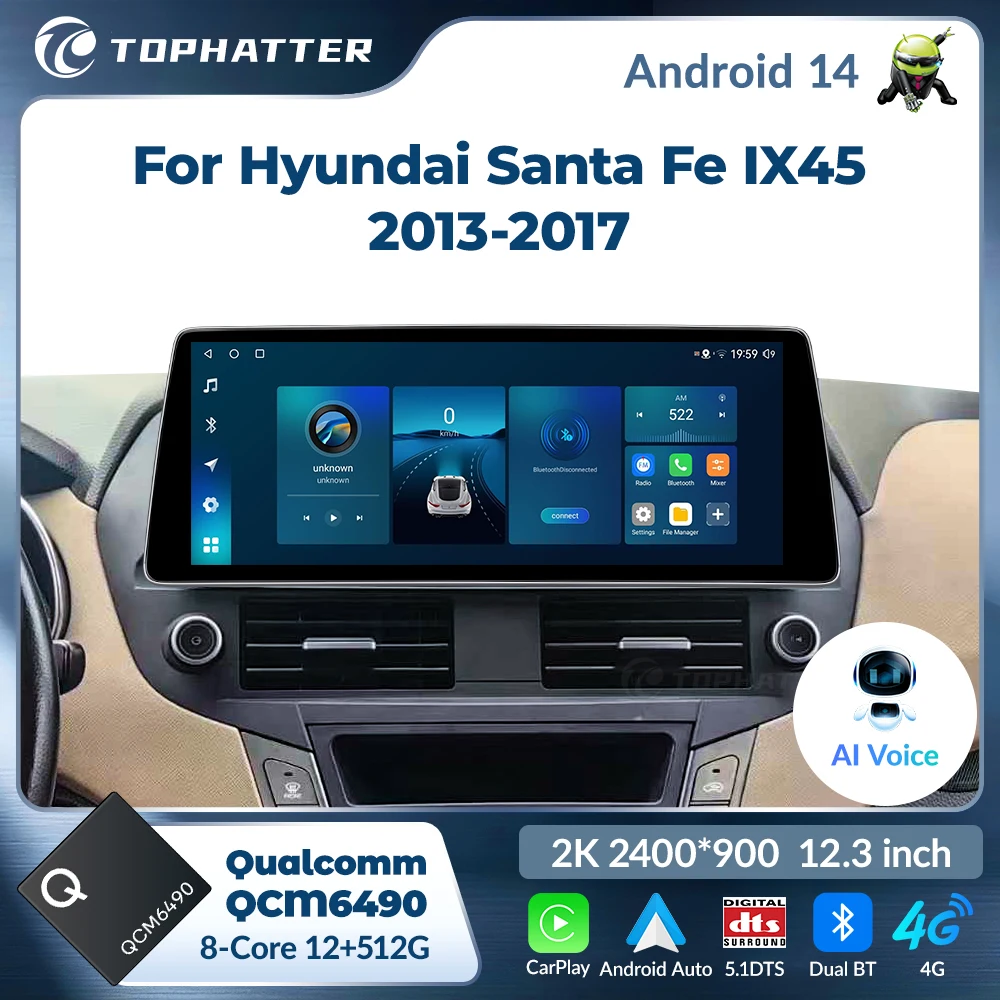 

CarPlay 12.3 Inch 2K For Hyundai Ix45 Santa fe 2013-2017 GPS Navi Android Radio Qualcomm Video Multimedia Android Car Player