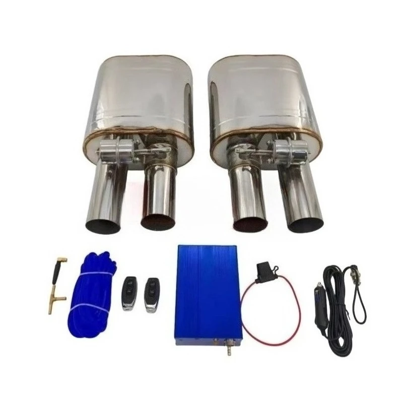 Single Inlet Dual Outlet 2.5 2.75 3.0 Inch Valved Exhaust Muffler with Dual Exit Valve Cutout Remote Controller Set