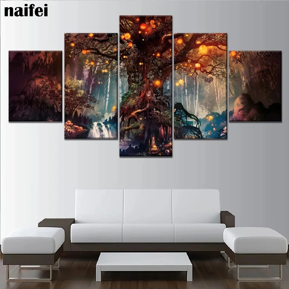 Diy diamond painting Forest Fantasy Luminous Painting 5 Piece Style Picture full drill mosaic Diamond Embroidery Landscape decor