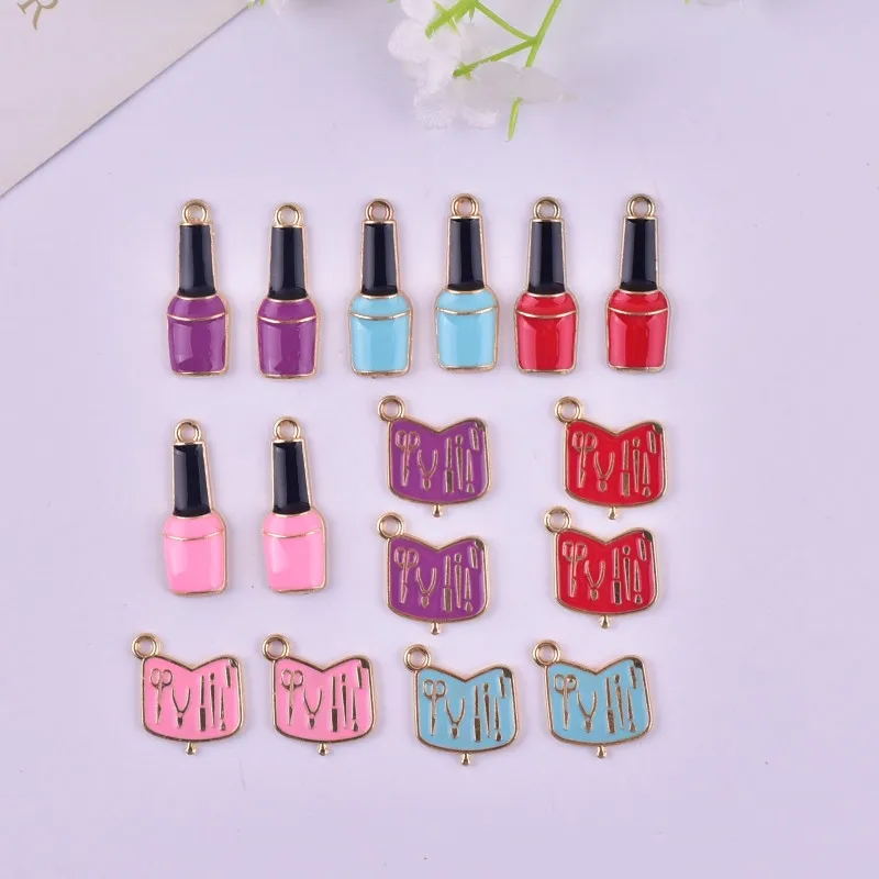 Mix 8pcs/pack Beautiful Girl Make up Nail Polish Manicure Suit  Metal Pendants Handmade Craft Charms for Jewelry Making