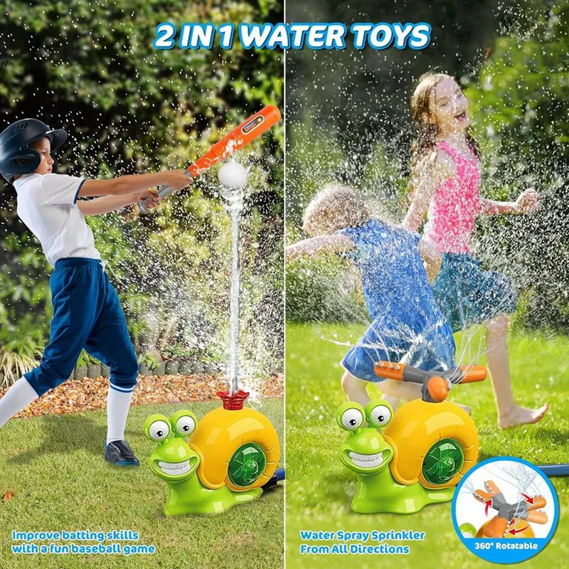 Water Sprinkler Baseball Kids Outdoor Play Toys, 2 In 1 Snail Water Outside Toys With 2 Sprinkler Heads For Boys Girls