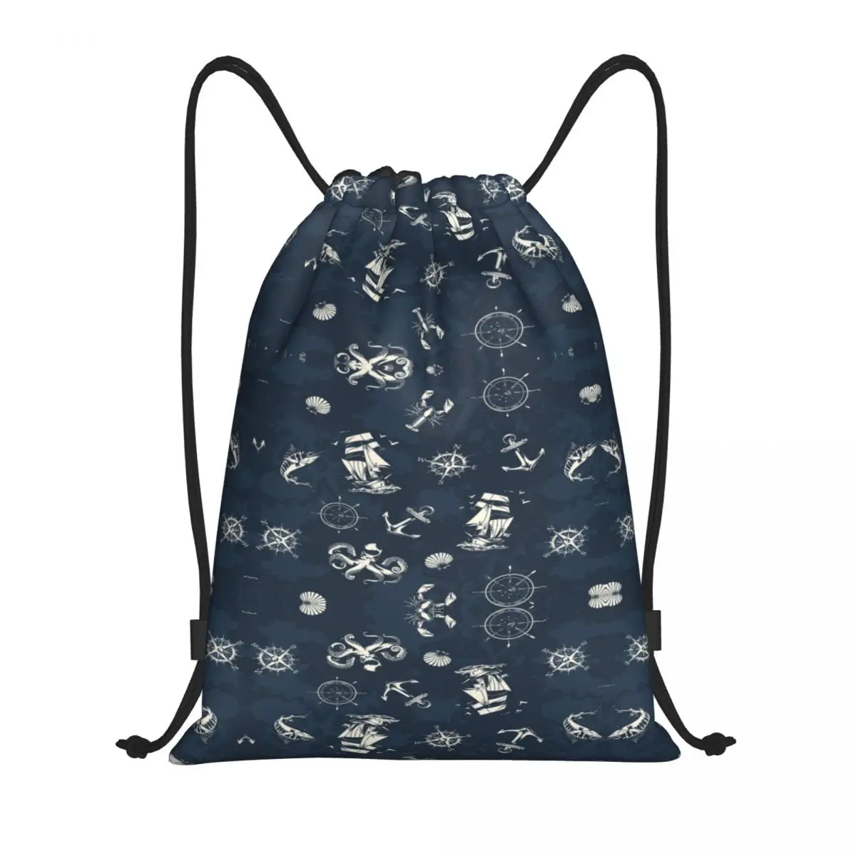 Vintage Nautical Anchor Drawstring Backpack Women Men Sport Gym Sackpack Portable Sailing Sailor Shopping Bag Sack