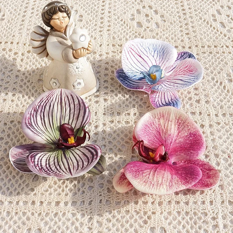 2 قطعة قطن السيليكون ثلاثية الأبعاد مطبوعة فالاينوبسيس السحلية رؤوس زهور صغيرة زينة الزفاف الرائعة فو الزهور