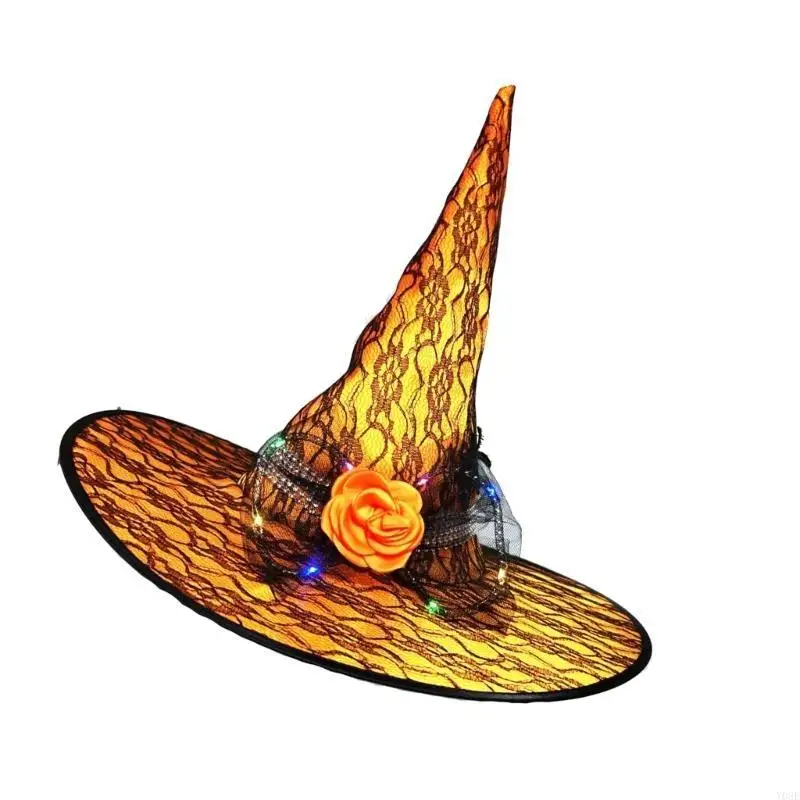 Halloween Witch Hat Pointed Witch Hat LED Wizard Hat Adult Unisex Photo Headwear Y08E