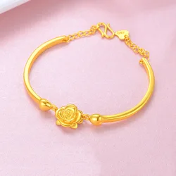 9999 24K Real Gold Rose Bracelet Bracelets Shore Flower Fashion Women's Bracelet Jewelry Gift for Women Mother Girlfriend