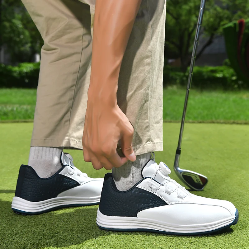 Unisex Spikeless Golf Shoes Waterproof Non‑Slip Rubber Outsole Breathable Cushioned Sneakers for Golf Course Outdoor Training