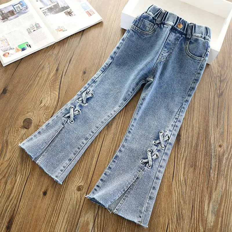 3-12Y Girls Jeans Spring and Autumn 2024 New Korean Children's Edition Western Flare Pants Girls' Spring Pants