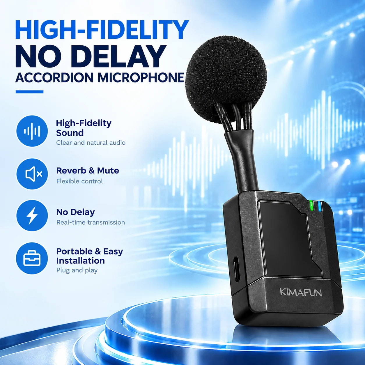 KIMAFUN Wireless Accordion Microphone 2.4GHz Instrument Mic System Dual Pickup Condenser Mic for Stage Performance Recording