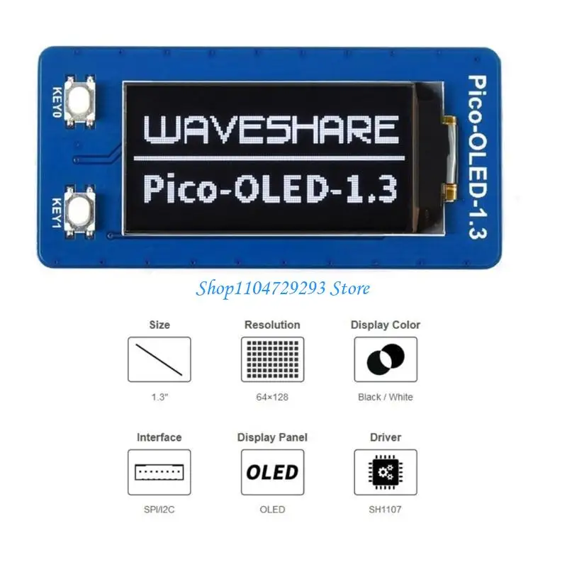 Y2GD 1.3 inch OLED Display Screen for RaspberryPiPico, 64×128 Pixel, 4-wire SPI and I2C interfaces 3.3V Operating