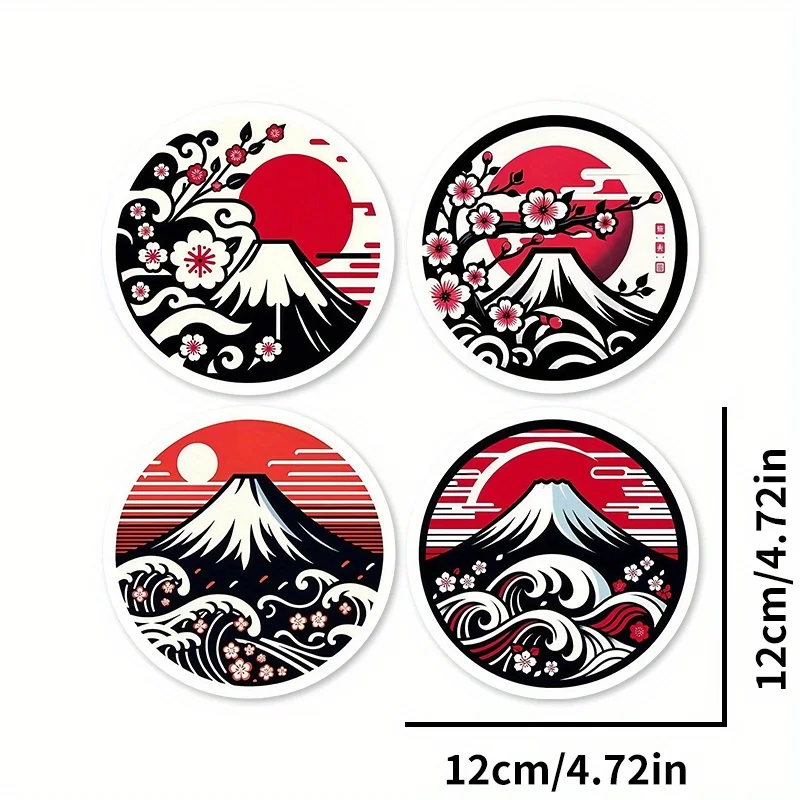 Round Vintage JDM Mount Fuji Sakura Waterproof Vinyl Decal for Car Window Motorcycle Helmet