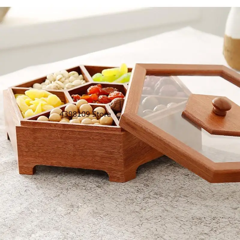 Wooden with Lid Dried Fruit Plate Snack Platter Household Candy Box New Chinese Modern Living Room Storage