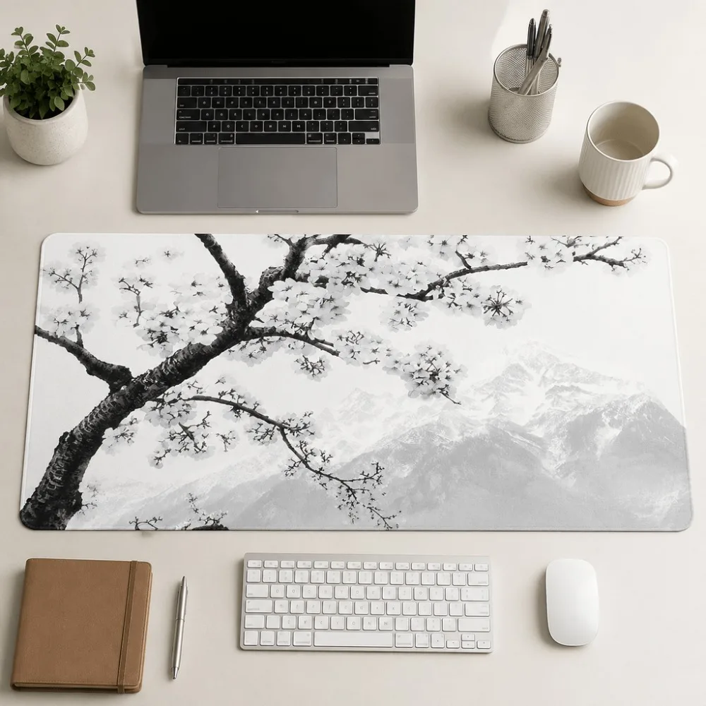 Original printed minimalist cherry blossom mountain landscape design is suitable for users of office desks, laptop keyboards