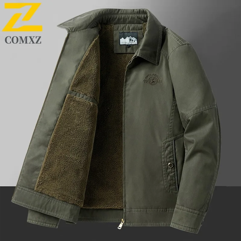 COMXZ Cappotto imbottito da uomo foderato in pile colletto alla coreana ispessito cappotto in cotone da trekking nuova giacca invernale casual calda vestibilità ampia retrò 2025