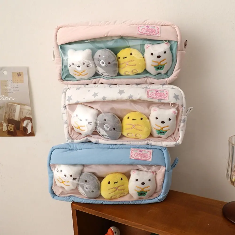 Creative Star Pattern Handheld Pen Bag Large Capacity With Plush Dolls Stationery Bag Multifunctional Pencil Case School Office