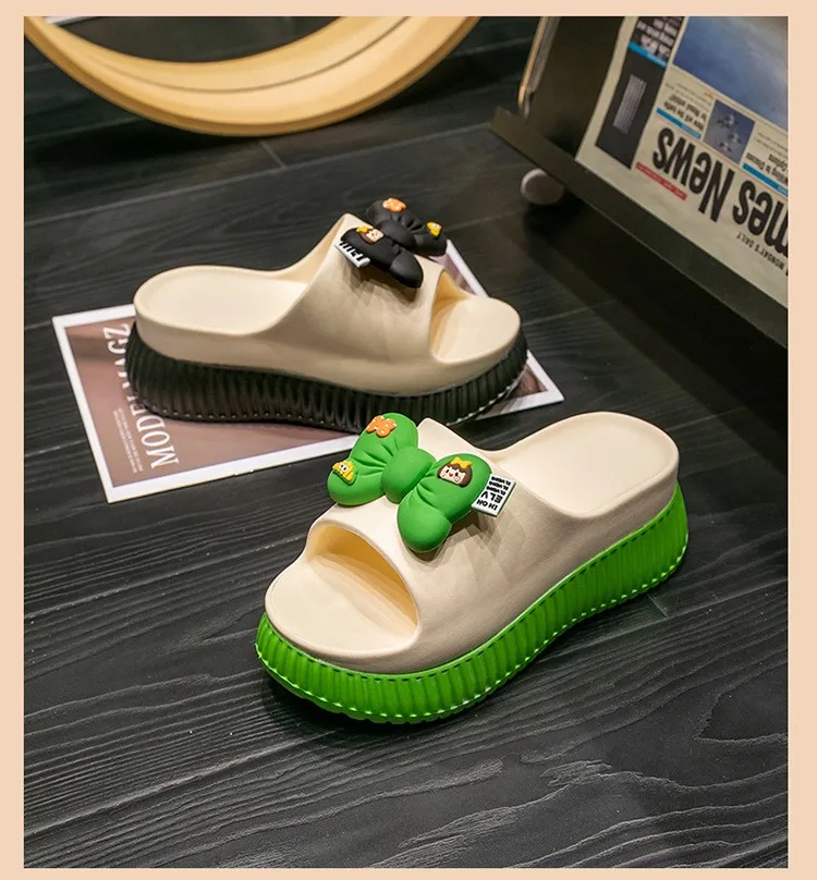 New Fashion Women Slippers Thick-Soled EVA Soft Women Bow embellishment Sandals Causal Outdoor Shoes For Girls BV Beach Slides ​