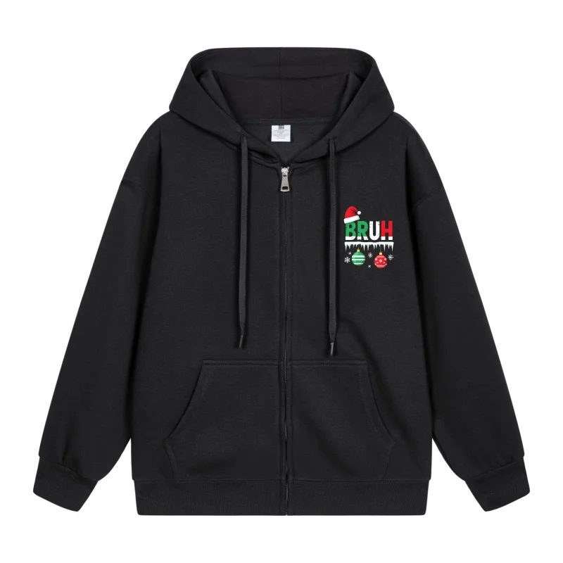 

Men's Zip-Up Hoodie Black Hoodie Black Hoodie With Christmas Theme Print And Logo Christmas in 2025 Festive Print