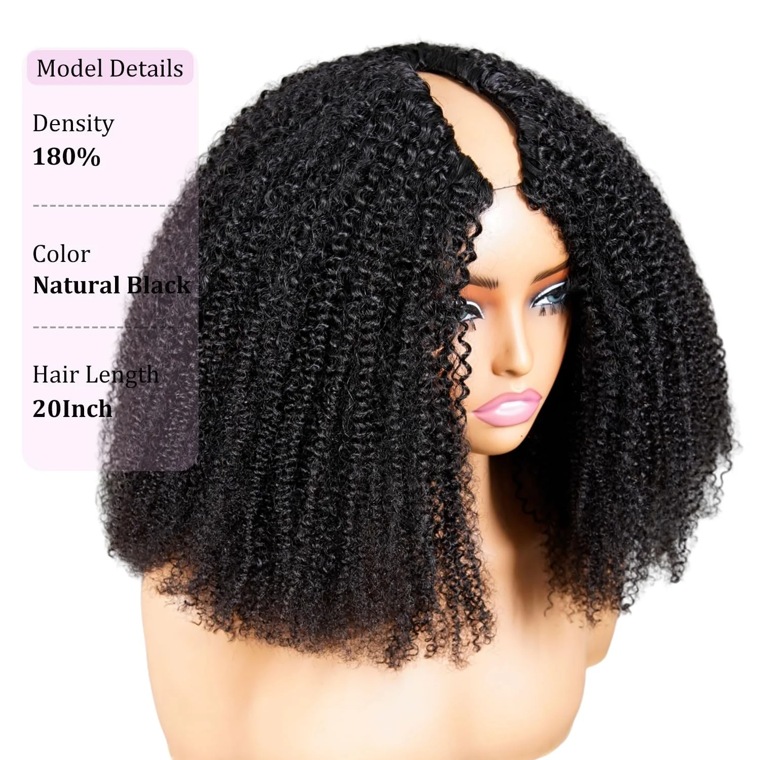 ISEE HAIR V-Teil-Perücke, 20 Zoll, Afro Kinky Curly, mit Kordelzug, Echthaar, kleberfrei, 20 Zoll, ohne Leave-Out, Seitenteil-Perücke, Echthaar