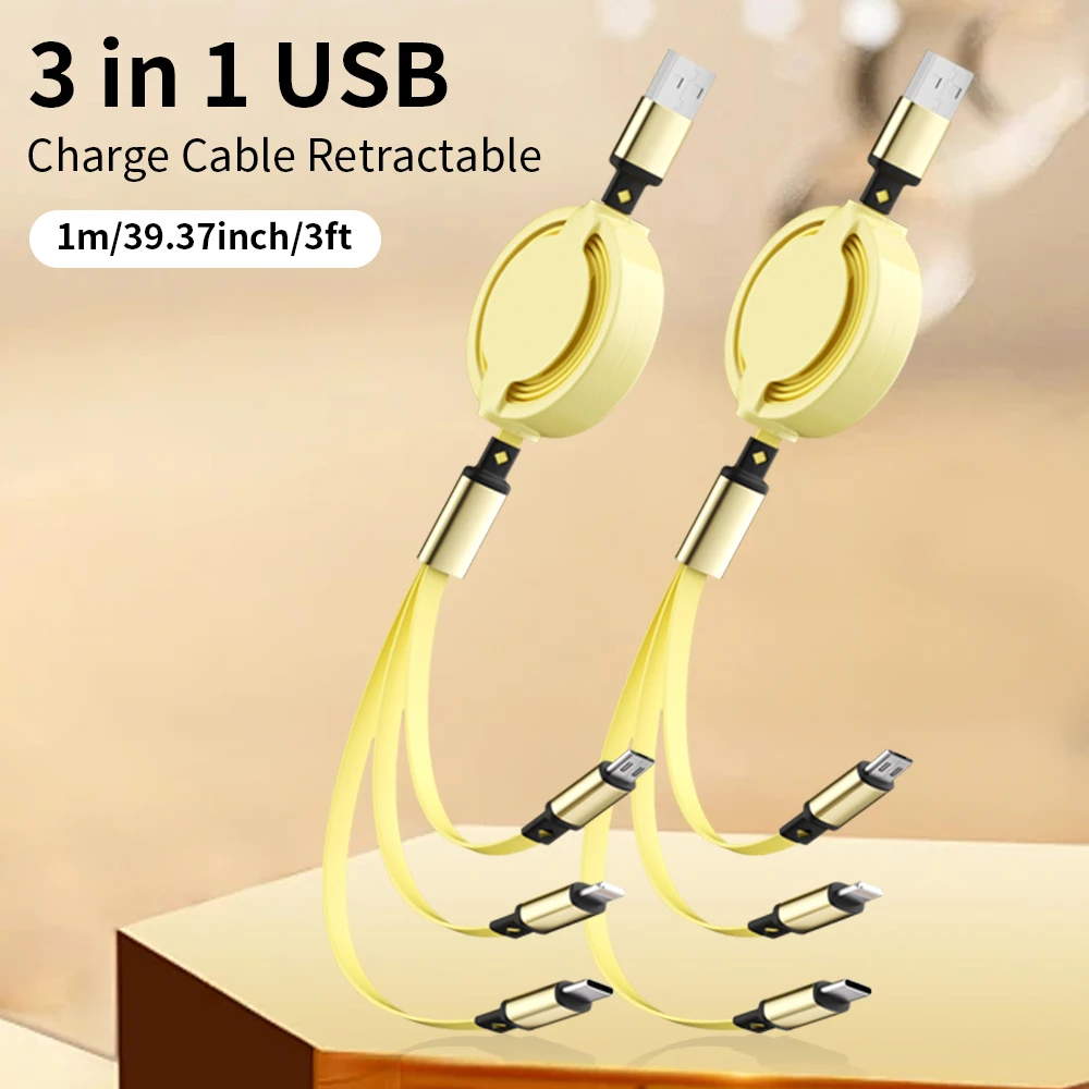 

Выдвижной USB-кабель 3-в-1 для быстрой зарядки и передачи данных для iPhone, Samsung, Huawei, Xiaomi, многопортовый, с несколькими разъемами