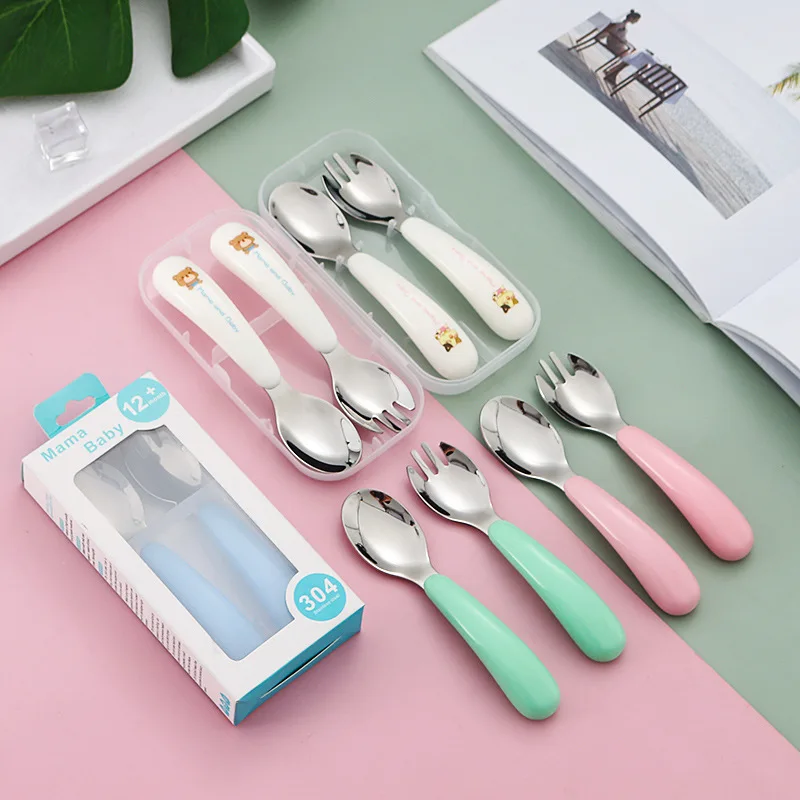 

Latest DesignHot Sale304 stainless steel children's portable tableware set cartoon spoon fork baby learning training spoon household fork spoon