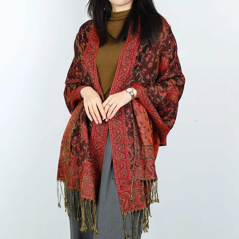 Paisley Jacquard Women Scarf Bohe Style Flowers Borders Pashmina Tassel Shawl Wrap Travel Scarves Warm Winter Silky Long Shawl