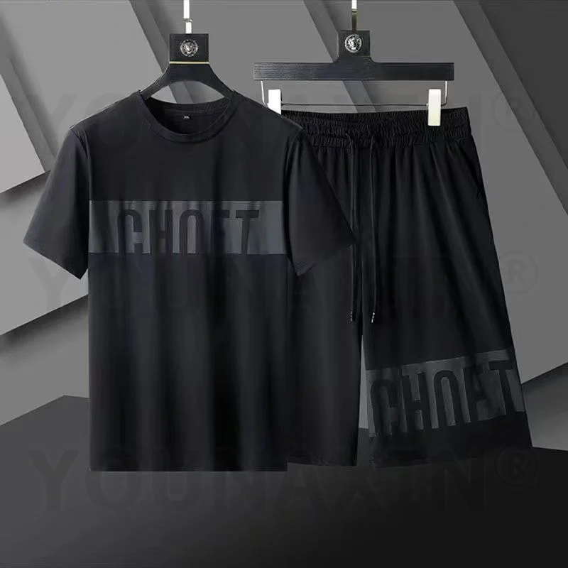 Oversize Fat Men's Running Sports Set Loose Short Sleeve T-Shirt With Shorts Ice Silk Clothing Quick Dry XL 2XL 3XL 4XL 5XL 6XL