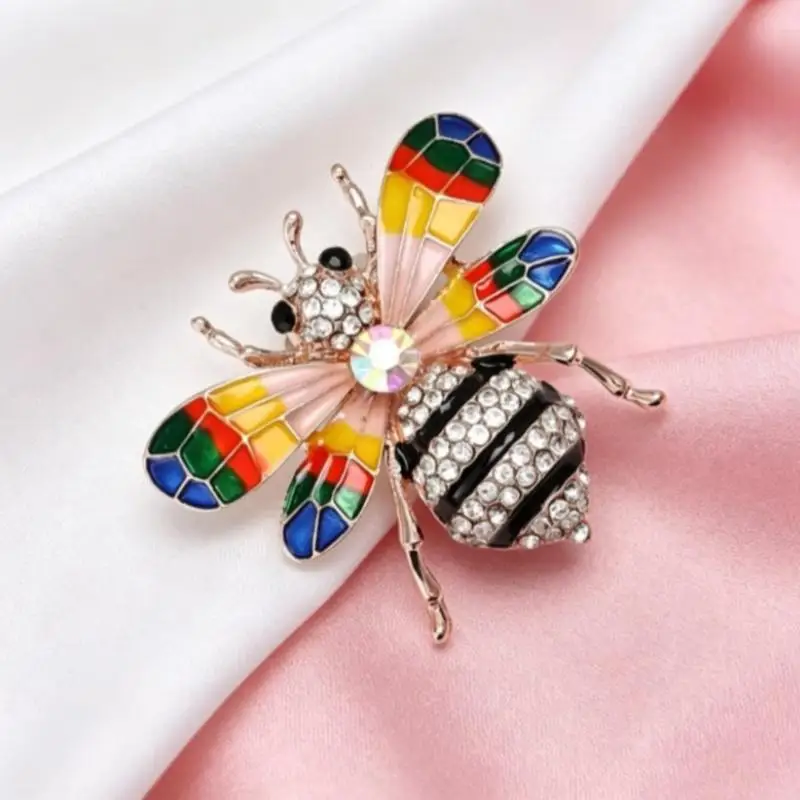 Sparkling Rhinestone Enamel Bee Brooch Shiny Crystal Accents Colorful Wings For Daily Wear Parties Decoration