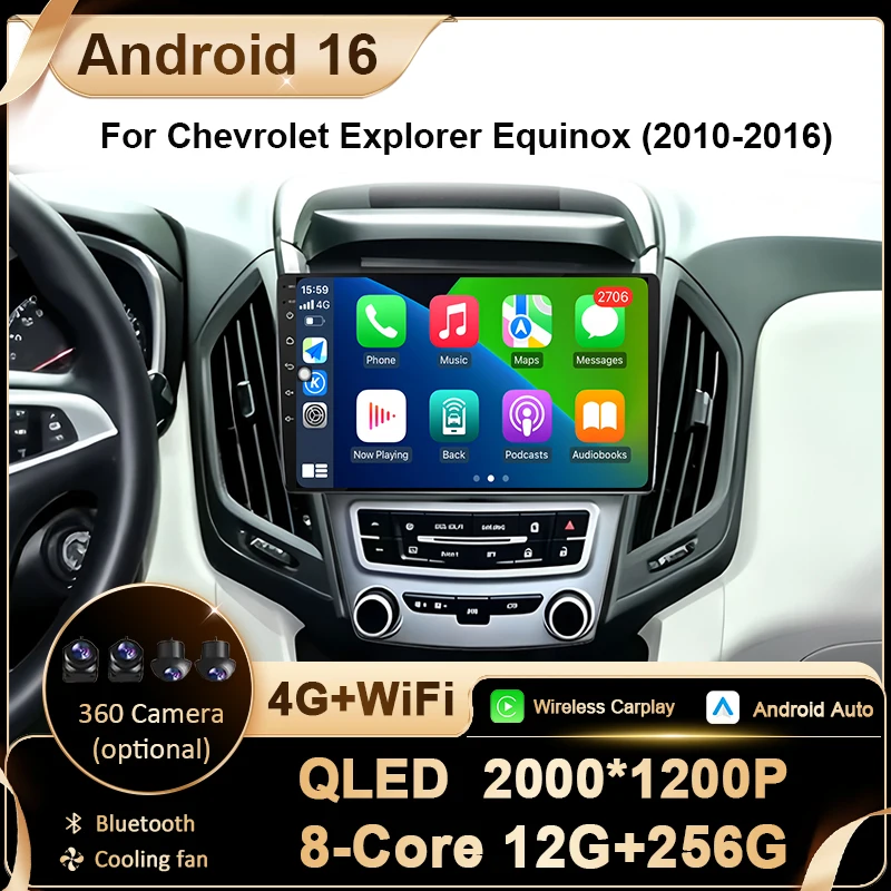 Car Radio Carplay For Chevrolet Explorer Equinox 2010-2016 Android Auto Automotive Multimedia Touch Screen Bluetooth 4G GPS