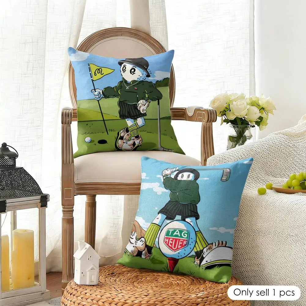 Leisure M-Malbones Golf Cushion Cover Organic Linen Square Pillow Case Durable Non-Allergenic And Kind To Skin