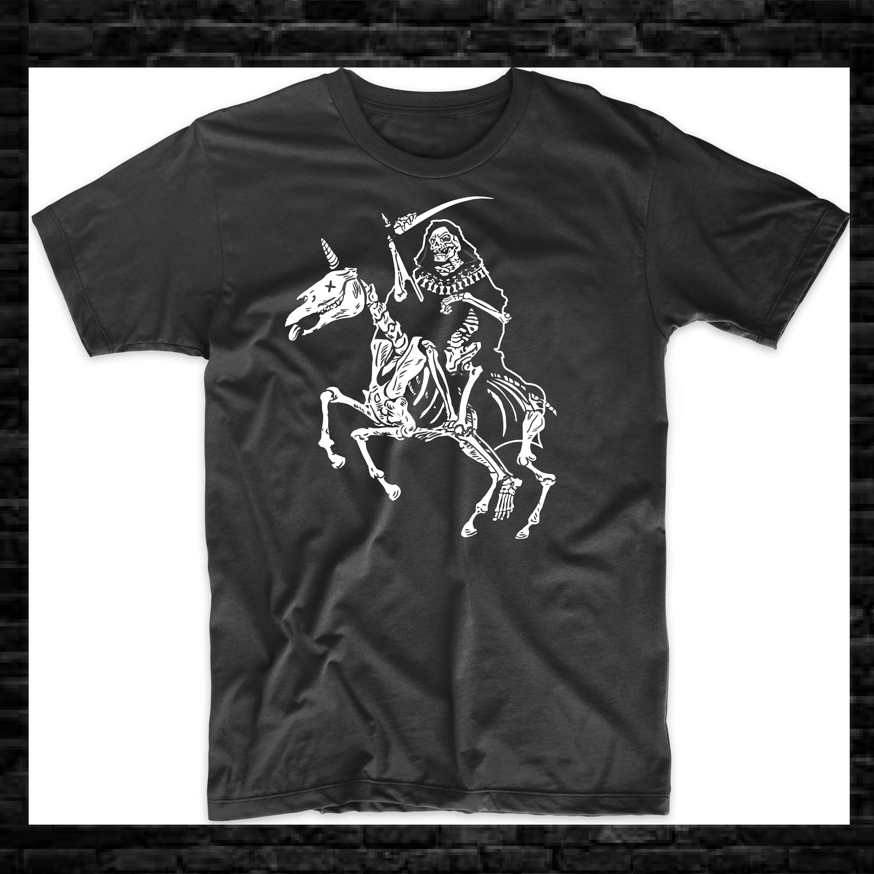 Grimm Reaper Gothic Riding Horse Skeleton Funny T Shirt