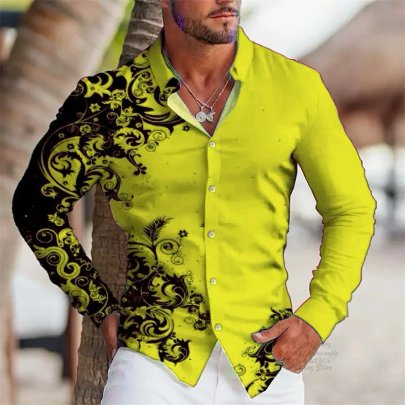 Herrenhemden Hochwertige Langarm-Anzughemden, Outdoor-Street-Trend-Anzughemden mit Reversknöpfen, Modedesigner-Stil XS-6XL