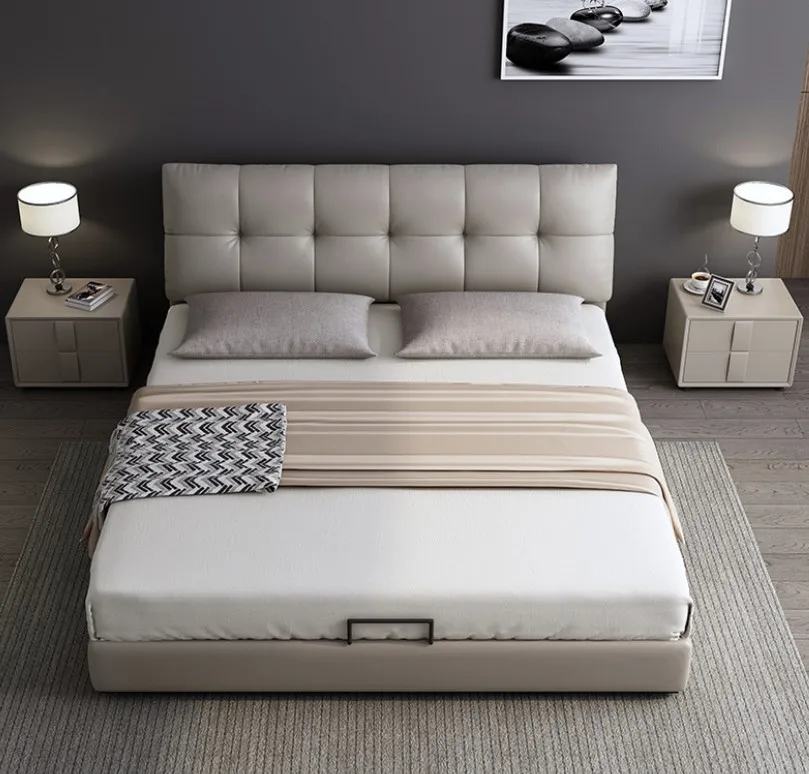 Custom Leather Beds With Storage Drawers/bed Frame  Luxury Hotel Bedroom Sets