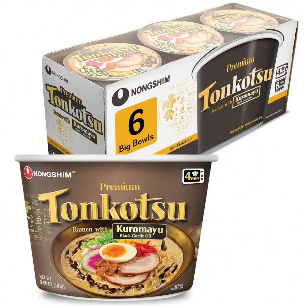 Ramen Tonkotsu de Nongshim con Fideos Kuromayu, Tazón Grande, 3.56 Onzas (Paquete de 6)