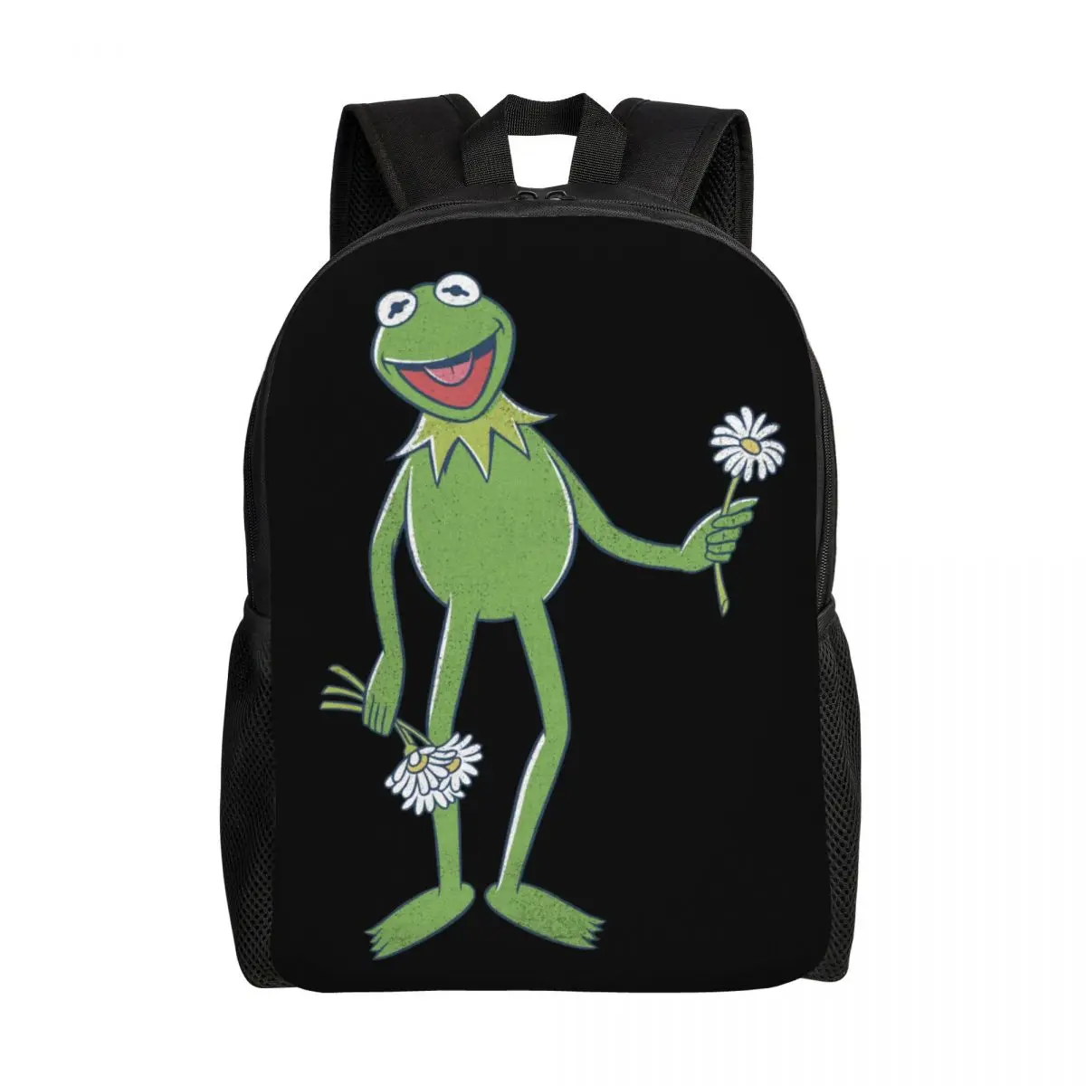 Mochila personalizada con ramo de flores Kermit para ordenador portátil para hombres y mujeres, bolsa básica para escuela, estudiante universitario, bolsa de dibujos animados de Anime