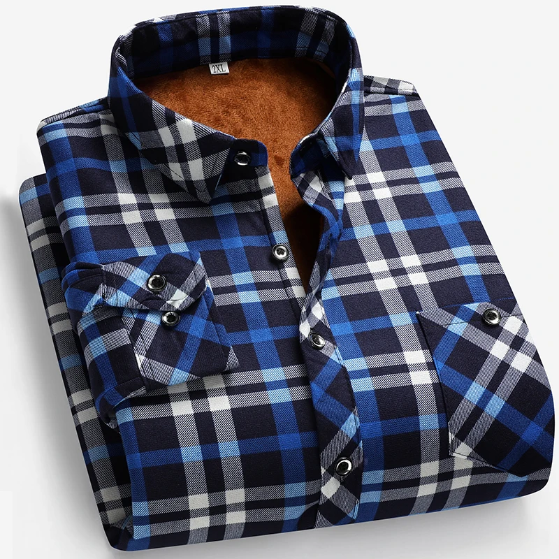 

Winter men's padded and thickened warm square collar shirt long-sleeved business casual plaid shirt