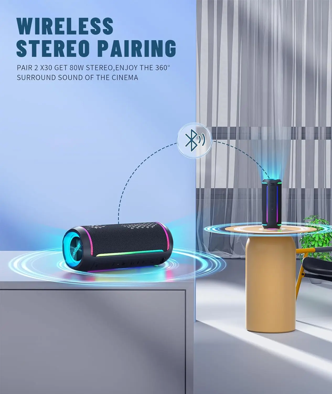 Ortizan X30 Tragbare Bluetooth-Lautsprecher, Bass Boost, 40 W, leistungsstarker kabelloser IPX7-wasserdichter Lautsprecher mit 6600-mAh-Akku, USB/TF/AUX – Detail 12