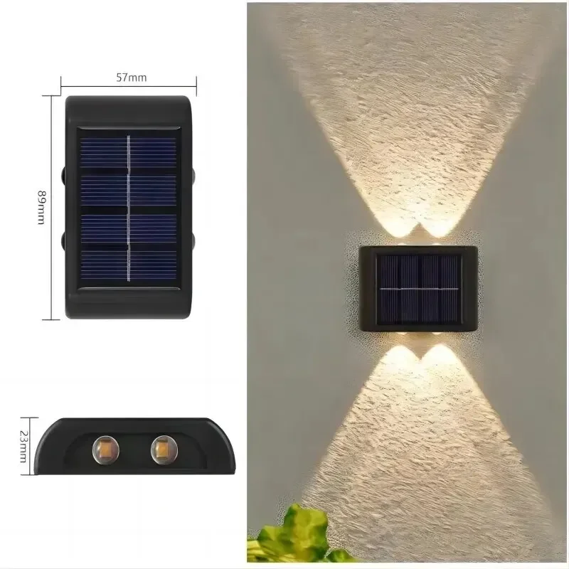 JVEE 4LED/6LED Solar Wall Lamp Outdoor Beads Up and Down Luminous Lighting Warm Waterproof Light Balcony Yard Garden Decoration