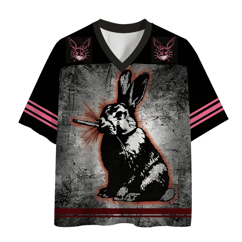 2026 Trippy Cat & Bunny Worm Meme Mesh Football Jersey Bundle,4 Styles V-Neck Graphic Tee Y2K Unisex Streetwear Short Sleeve Top