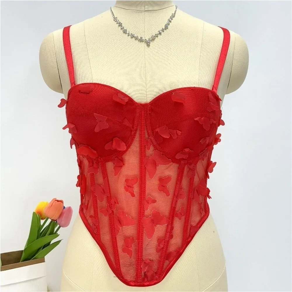 

Spicy Girl Style Hollow Butterfly Corset Slim fit Sleeveless Camisole Crop Tops Streetwear Tanks Suspender Vest Spring Summer