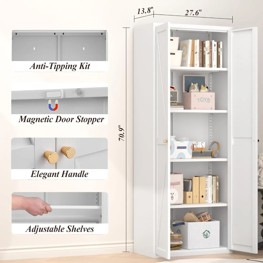 خزانة تخزين معدنية بيضاء مع بابين ورفوف لمنظم تخزين المواد الغذائية في غرفة الغسيل والمطبخ #3