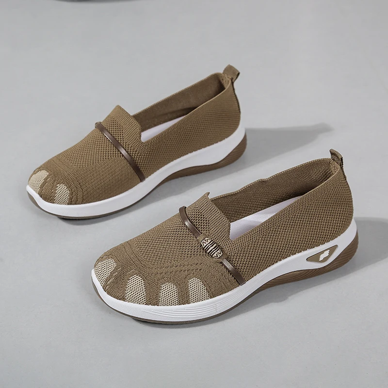 Women's Breathable Mesh Knit Slip On Shoes, Lightweight Non-slip Soft Sole Casual Walking Sneakers for Mom, Free Shipping Shoes